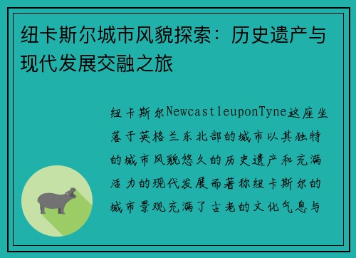 纽卡斯尔城市风貌探索：历史遗产与现代发展交融之旅